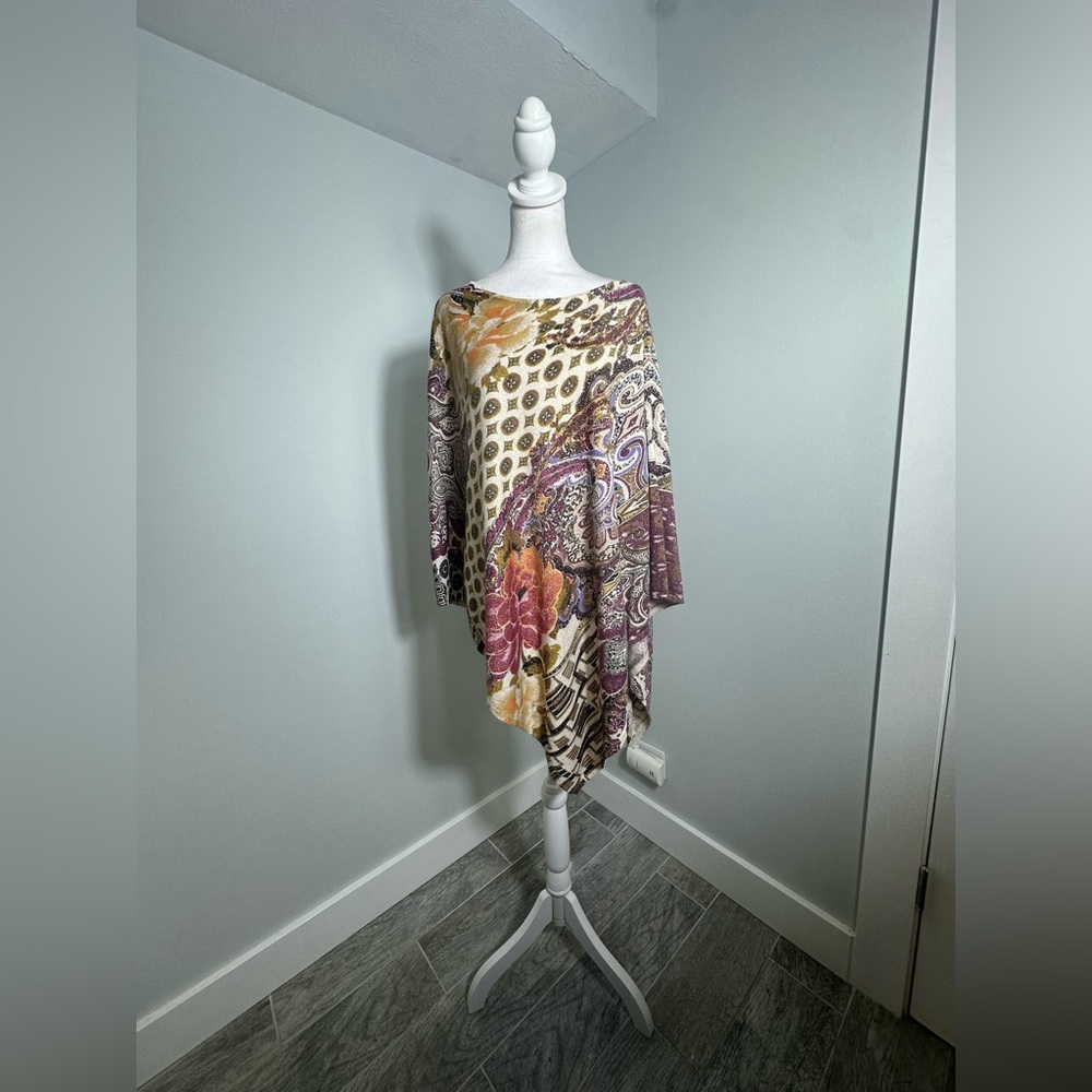 Chico’s Medallion Floral Paisley Poncho Lightweight Knit size L/XL - Picture 5 of 14